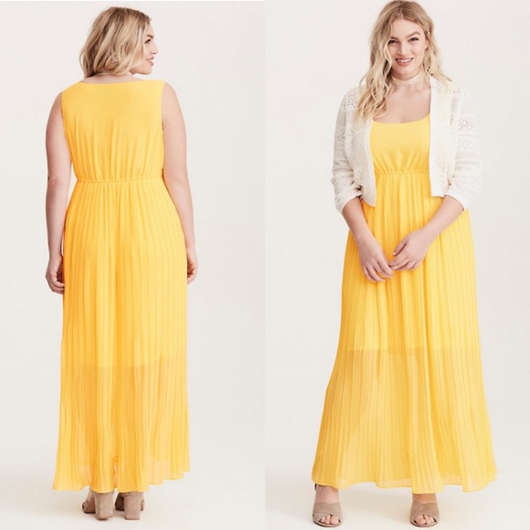 yellow pleated maxi dress